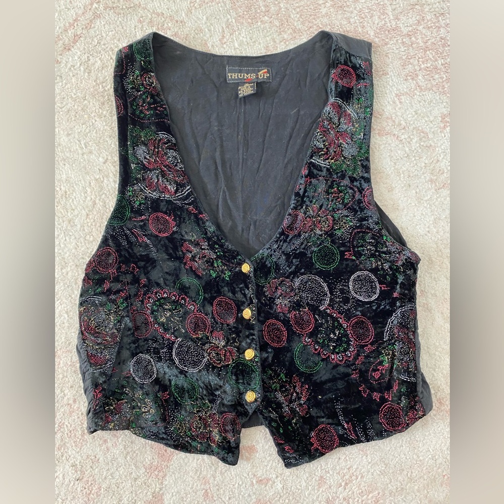 Vintage 90s Beaded Velvet Vest